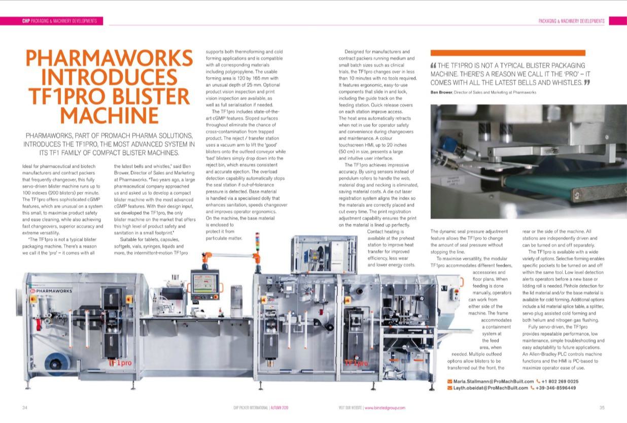 Pharmaworks introduces TF1pro blister machine